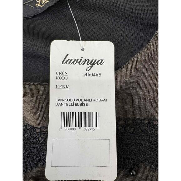 Lavinyo LVNKolu Volanlı Robası Dantelli Brown Long Sleeve Bell  Midi Dress 40 - Picture 4 of 10